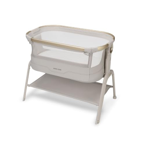 Maxi Cosi Iora² Co-Sleeping Bassinet, 0–6 Months (9 kg), Foldable & Lightweight Baby Bedside Crib, 5 cm CloudCore mattress, 5 Height Levels, 2 Smooth Gliding Wheels, Easy Slide, Elegance Beige