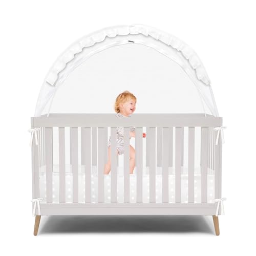Wonder Space Elegant Baby Crib Net Tent - Minimalist Lace Design - Durable & Breathable Mesh to Keep Baby in & Stop Baby from Climbing Out - Mosquito & Insects Protection (Lace)