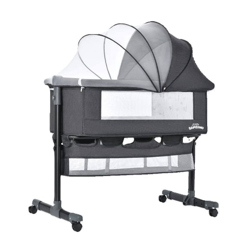 Bedside Crib for Baby, Bassinet Sleeper with Wheels, Height Adjustable, Tilts & Rocks, with Mosquito Nets, Large Storage Bag, for Infant/Baby/Newborn (Pink)