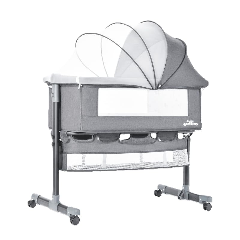 Bedside Crib for Baby, Bassinet Sleeper with Wheels, Height Adjustable, Tilts & Rocks, with Mosquito Nets, Large Storage Bag, for Infant/Baby/Newborn (Pink)