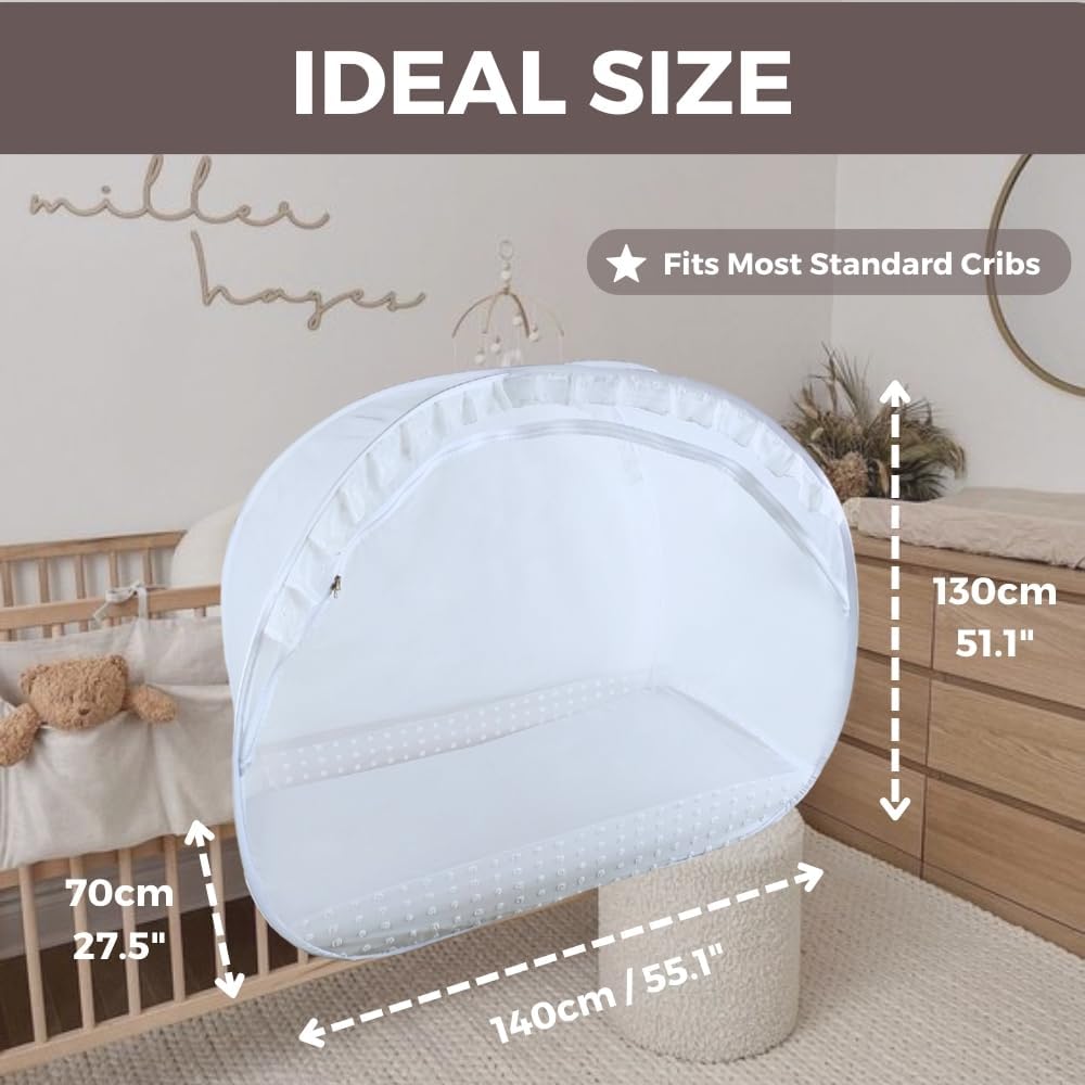 Wonder Space Elegant Baby Crib Net Tent - Minimalist Lace Design - Durable & Breathable Mesh to Keep Baby in & Stop Baby from Climbing Out - Mosquito & Insects Protection (Lace)