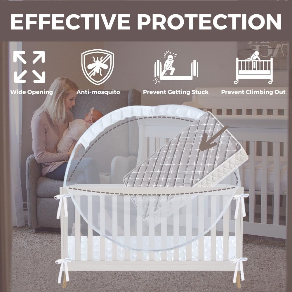 Wonder Space Elegant Baby Crib Net Tent - Minimalist Lace Design - Durable & Breathable Mesh to Keep Baby in & Stop Baby from Climbing Out - Mosquito & Insects Protection (Lace)