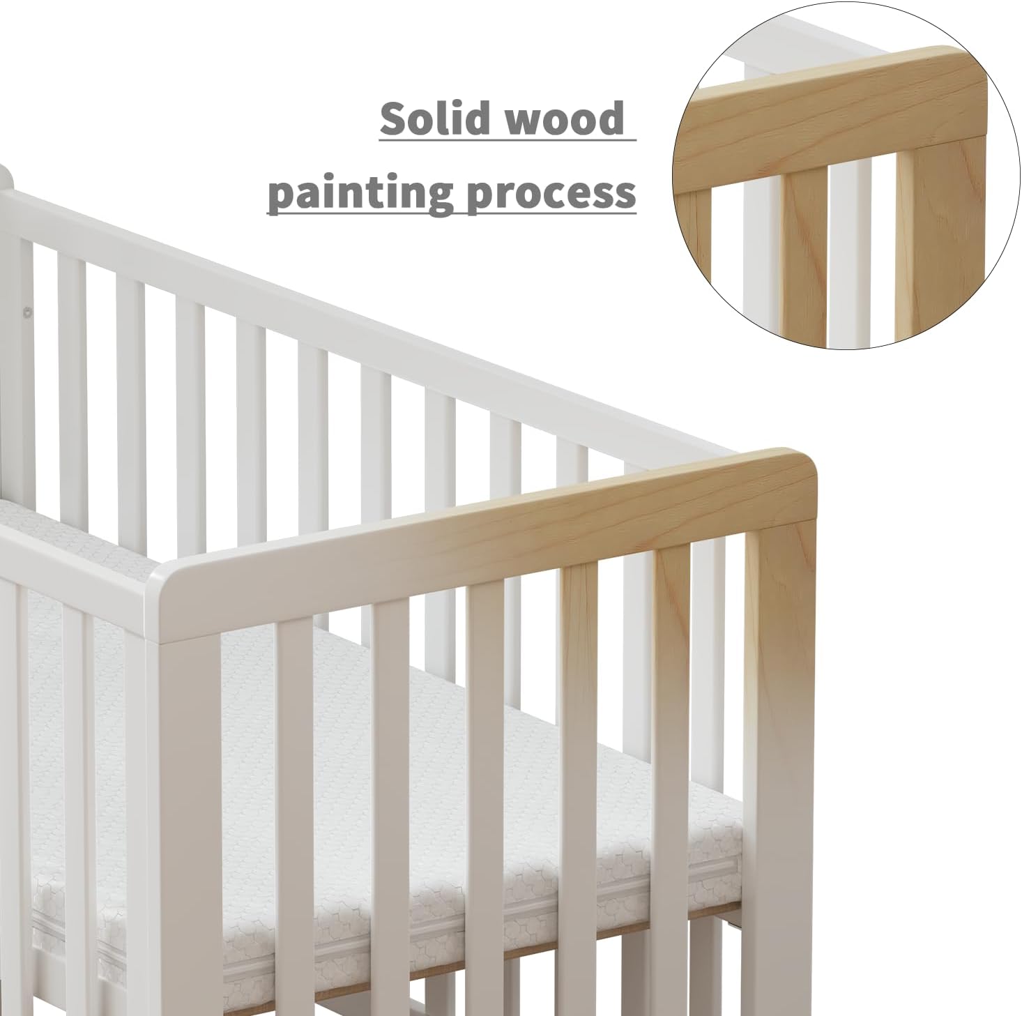 Wooden Baby Cot Bed With Deluxe Aloe Vera Mattress，Baby Crib，Convertible Cot，Baby Crib，3 Adjustable Bed Base Positions (120x60CM)