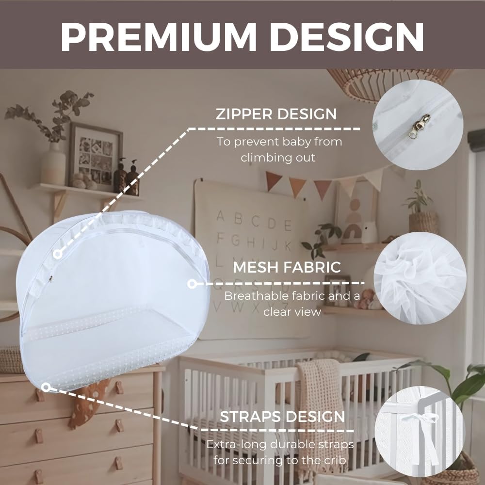 Wonder Space Elegant Baby Crib Net Tent - Minimalist Lace Design - Durable & Breathable Mesh to Keep Baby in & Stop Baby from Climbing Out - Mosquito & Insects Protection (Lace)