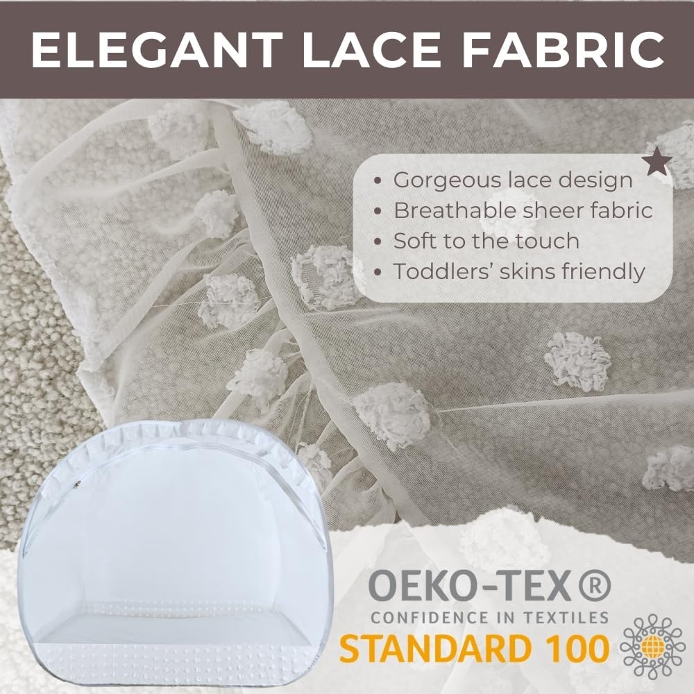 Wonder Space Elegant Baby Crib Net Tent - Minimalist Lace Design - Durable & Breathable Mesh to Keep Baby in & Stop Baby from Climbing Out - Mosquito & Insects Protection (Lace)