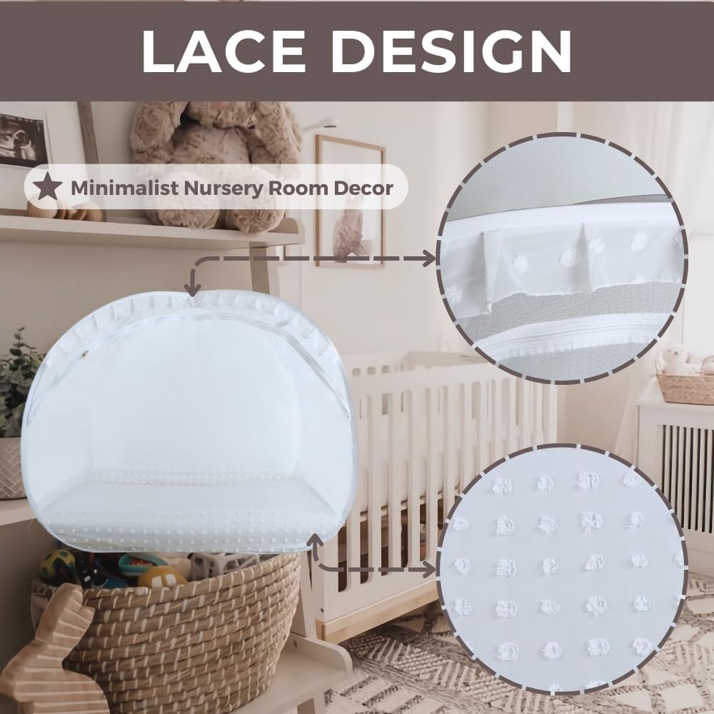 Wonder Space Elegant Baby Crib Net Tent - Minimalist Lace Design - Durable & Breathable Mesh to Keep Baby in & Stop Baby from Climbing Out - Mosquito & Insects Protection (Lace)