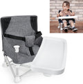 Baby Portable Travel Booster Seat Folding Dining Chair High Multifunctional Child Little Seat Dining Aluminum Alloy Travel Compact high Chair with Tray Grey