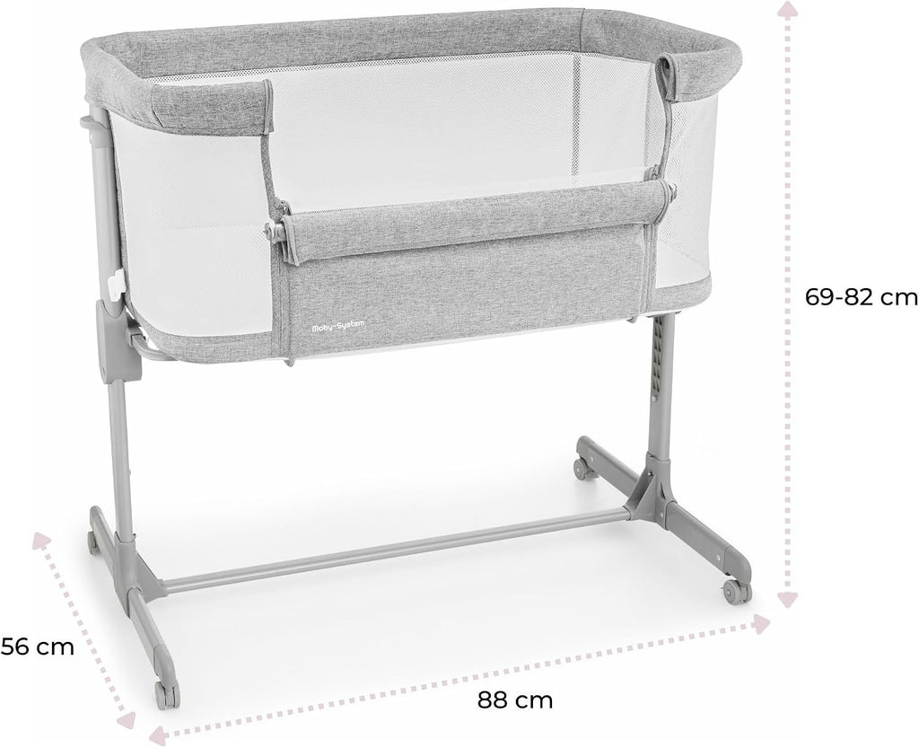 Next to me Crib 3 in 1 - Bedside Cots for Babies - Baby Bassinet with Breathable Mesh - Baby Cot with Mattress Included - 7 Height Levels - Wheels & Removable Side Panel - Suitable up to 9kg