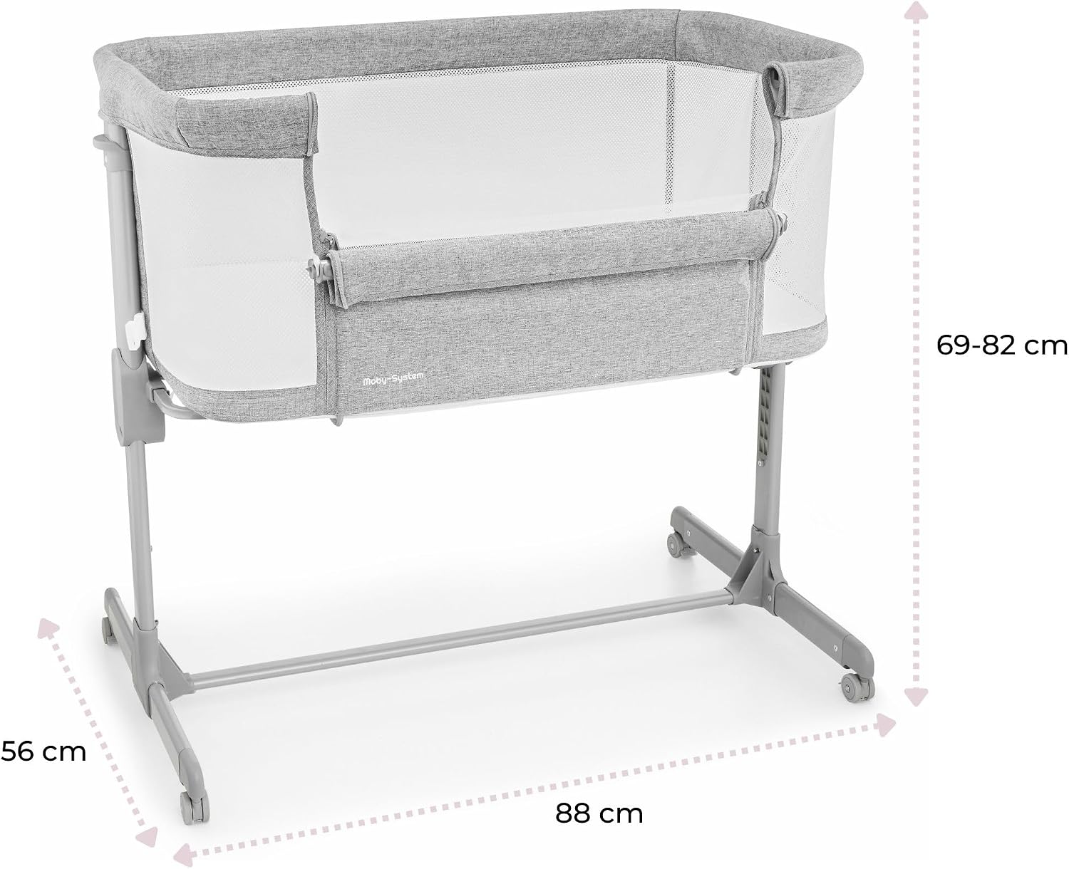 Next to me Crib 3 in 1 - Bedside Cots for Babies - Baby Bassinet with Breathable Mesh - Baby Cot with Mattress Included - 7 Height Levels - Wheels & Removable Side Panel - Suitable up to 9kg