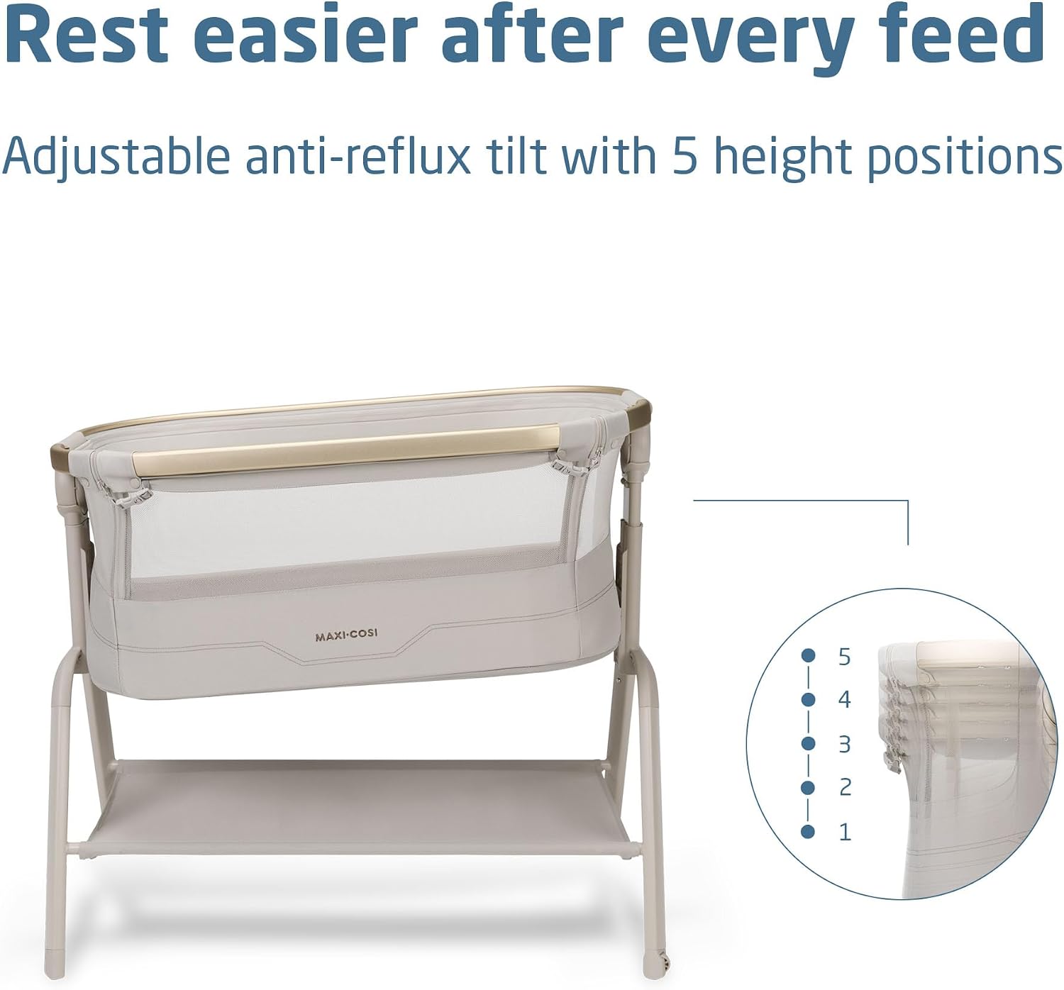 Maxi Cosi Iora² Co-Sleeping Bassinet, 0–6 Months (9 kg), Foldable & Lightweight Baby Bedside Crib, 5 cm CloudCore mattress, 5 Height Levels, 2 Smooth Gliding Wheels, Easy Slide, Elegance Beige