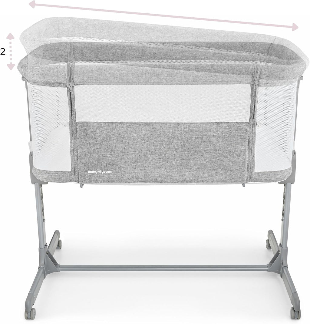 Next to me Crib 3 in 1 - Bedside Cots for Babies - Baby Bassinet with Breathable Mesh - Baby Cot with Mattress Included - 7 Height Levels - Wheels & Removable Side Panel - Suitable up to 9kg