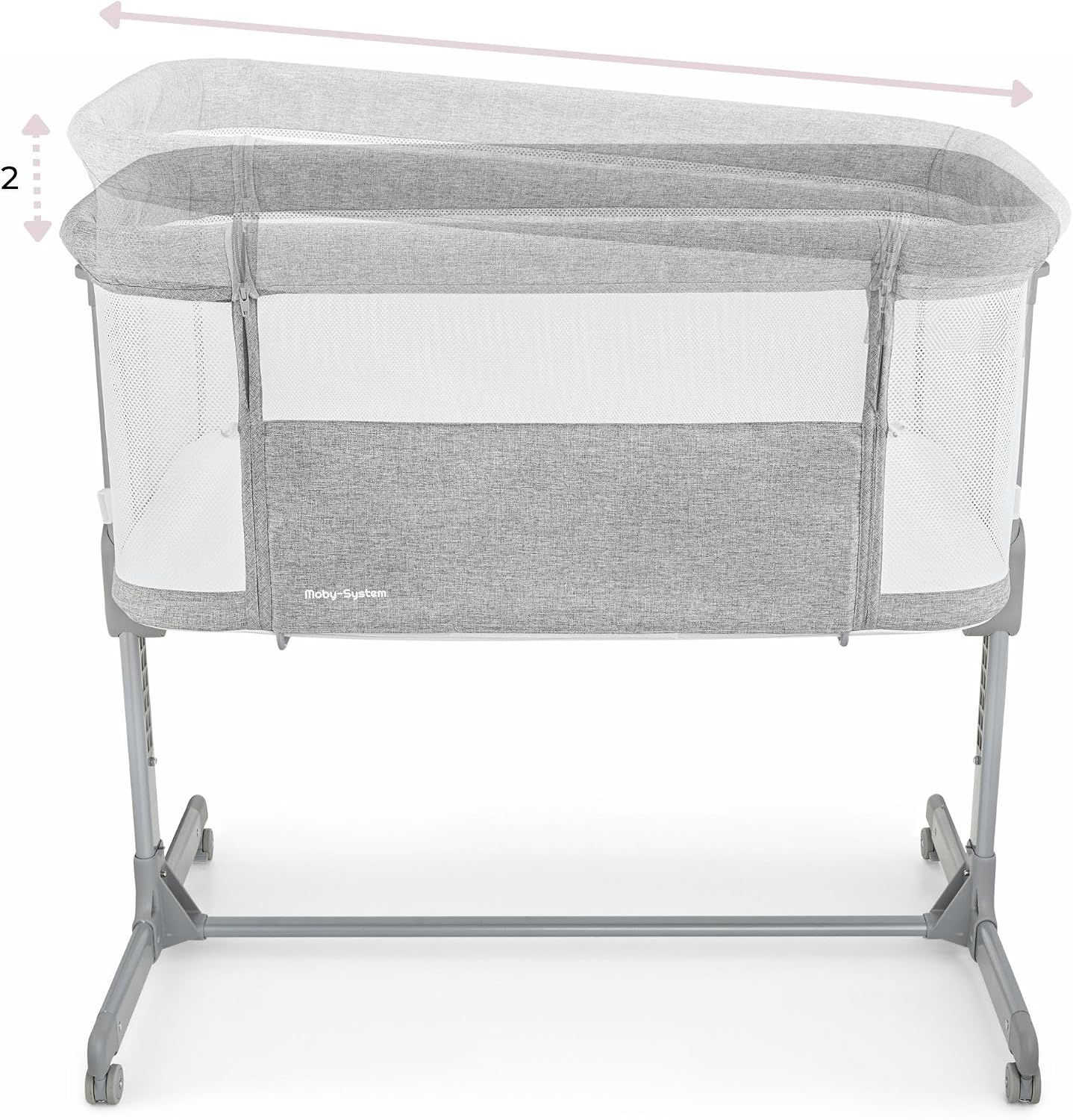 Next to me Crib 3 in 1 - Bedside Cots for Babies - Baby Bassinet with Breathable Mesh - Baby Cot with Mattress Included - 7 Height Levels - Wheels & Removable Side Panel - Suitable up to 9kg