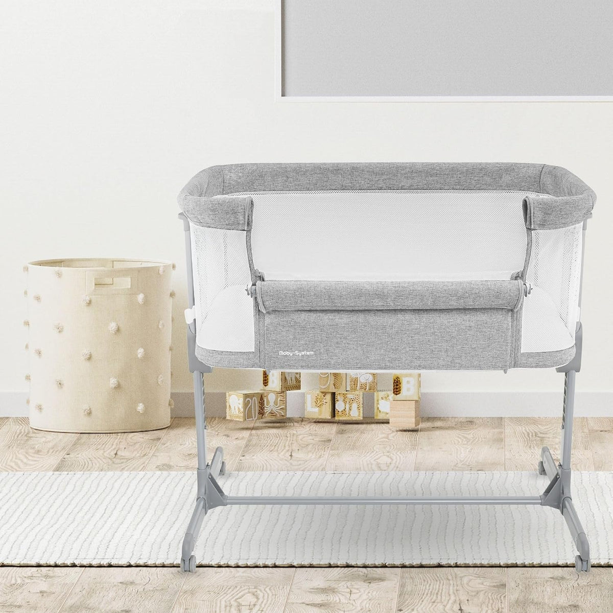 Next to me Crib 3 in 1 - Bedside Cots for Babies - Baby Bassinet with Breathable Mesh - Baby Cot with Mattress Included - 7 Height Levels - Wheels & Removable Side Panel - Suitable up to 9kg
