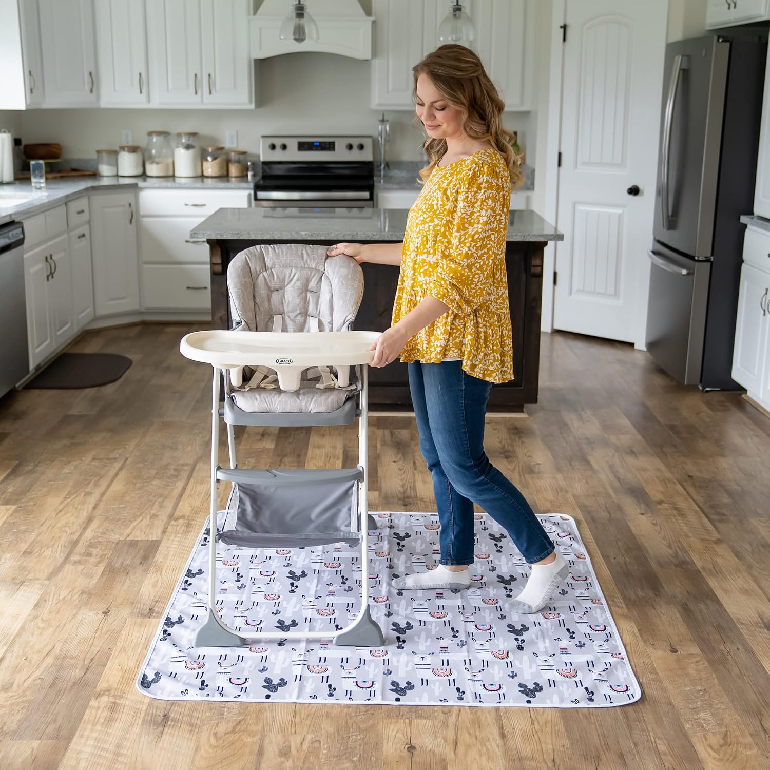 Splat Mat for Baby - Under High Chair Floor Mat Protects Wood, Vinyl and Carpet from Spills - Waterproof Triple Layer Baby Mat with Anti-Skid Backing Deters Bunching and Sliding (51? x 51?)
