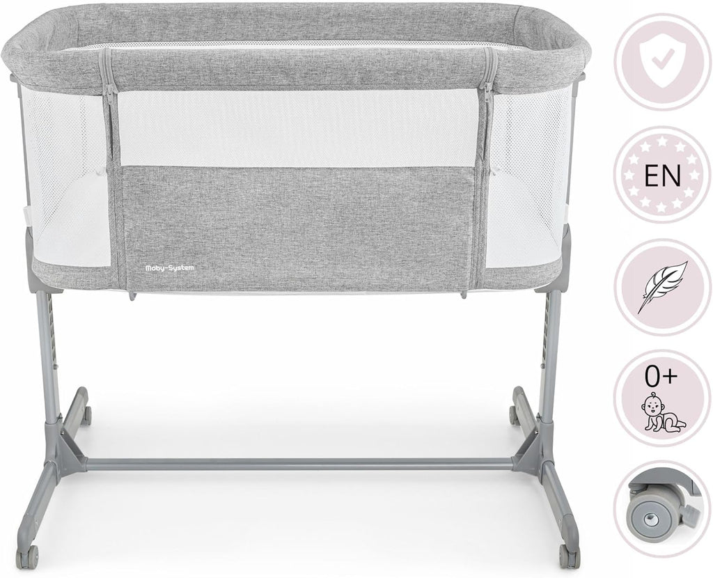 Next to me Crib 3 in 1 - Bedside Cots for Babies - Baby Bassinet with Breathable Mesh - Baby Cot with Mattress Included - 7 Height Levels - Wheels & Removable Side Panel - Suitable up to 9kg