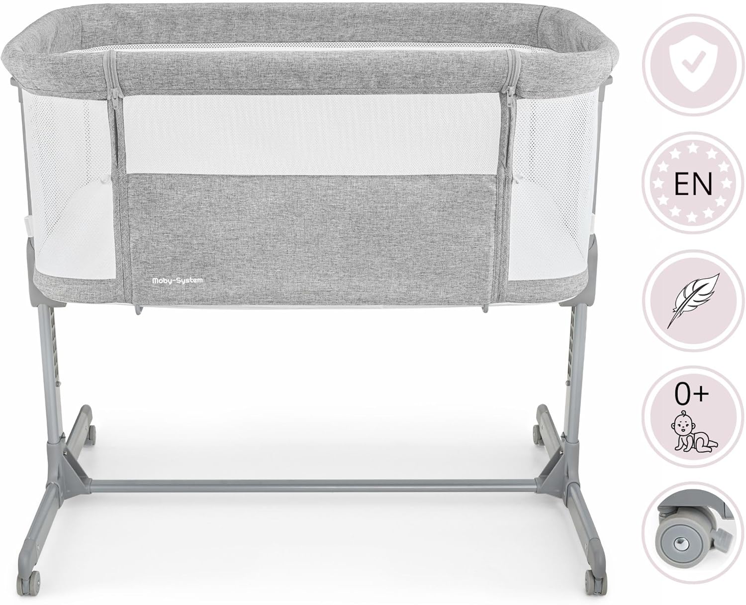 Next to me Crib 3 in 1 - Bedside Cots for Babies - Baby Bassinet with Breathable Mesh - Baby Cot with Mattress Included - 7 Height Levels - Wheels & Removable Side Panel - Suitable up to 9kg