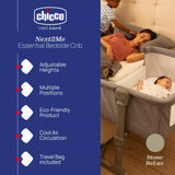 Chicco Next2Me Essential Bedside Crib In Dune - Sustainable Choice With Recycled Polyester Fabric